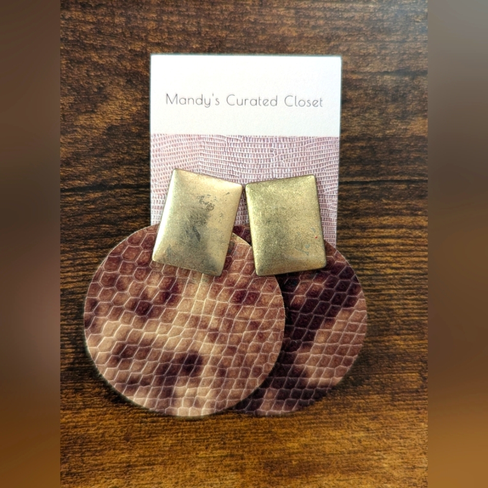 Brown Snakeskin/Gold Earrings